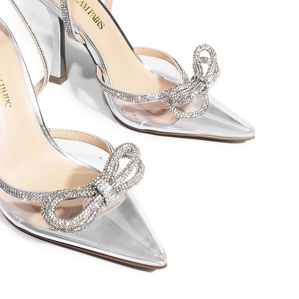 Destiny Stiletto Rhinestone Strap Pumps - SILVER CLEAR - 5