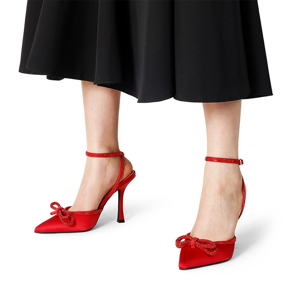 Dreamy Destiny Stiletto Rhinestone Strap Pumps - RED - 1
