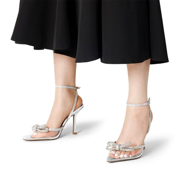 Destiny Stiletto Rhinestone Strap Pumps - SILVER CLEAR - 1