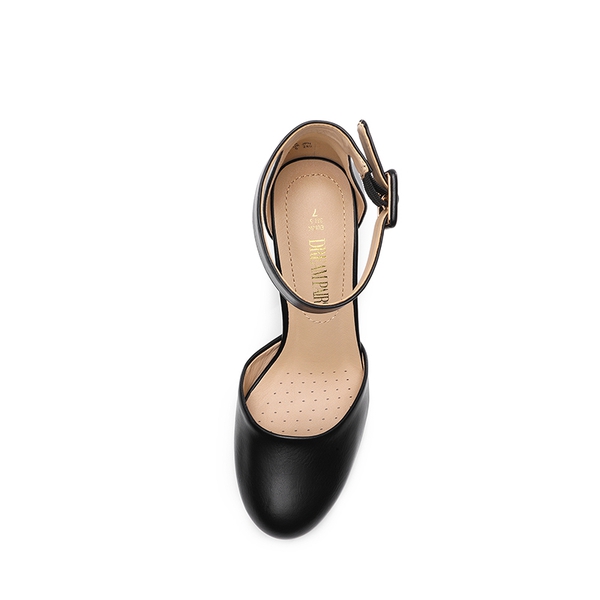 Round Toe Chunky Heel Pumps - BLACK PU - 4
