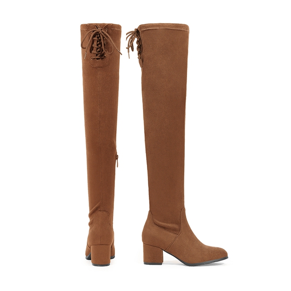 Laurence Chunky Heel Thigh High Boots - BROWN-SUEDE - 4