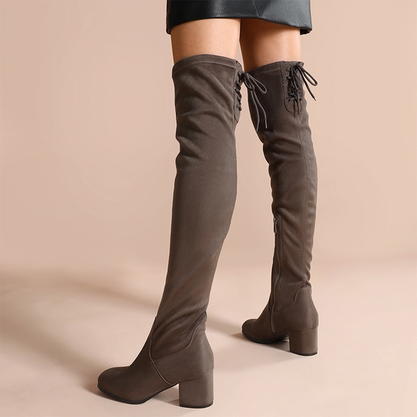 Laurence Chunky Heel Thigh High Boots - KHAKI - 5