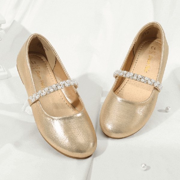Girl's Strap Mary Jane Ballerina Flats - GOLD - 1