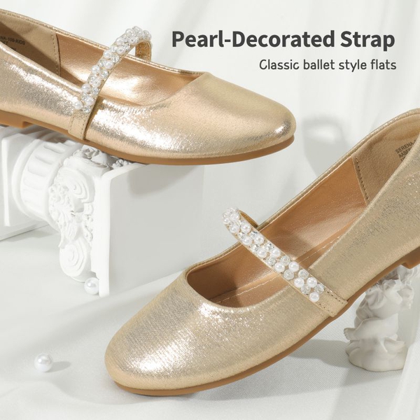 Girl's Strap Mary Jane Ballerina Flats - GOLD - 3