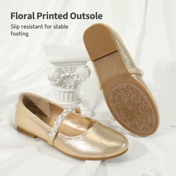 Girl's Strap Mary Jane Ballerina Flats - GOLD - 2