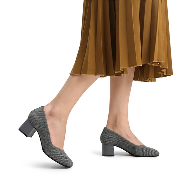 Square Toe Block Heel Knit Pumps - FLOWER GREY - 1