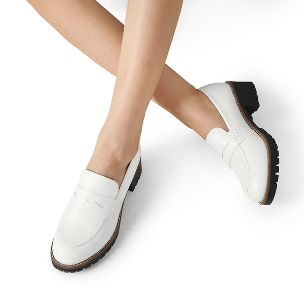 Casual Dress Chunky Penny Loafers - WHITE-PU - 2