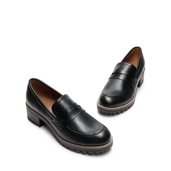 Casual Dress Chunky Penny Loafers - BLACK-PU - 6