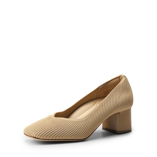 Square Toe Block Heel Knit Pumps - BEIGE -  0