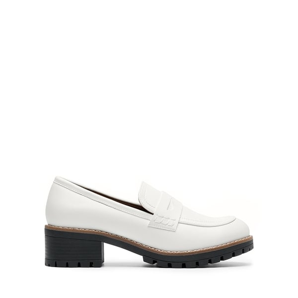 Casual Dress Chunky Penny Loafers - WHITE-PU - 3
