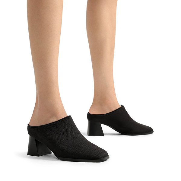 Waterproof Block Heel Knit Ankle Boots - BLACK - 2