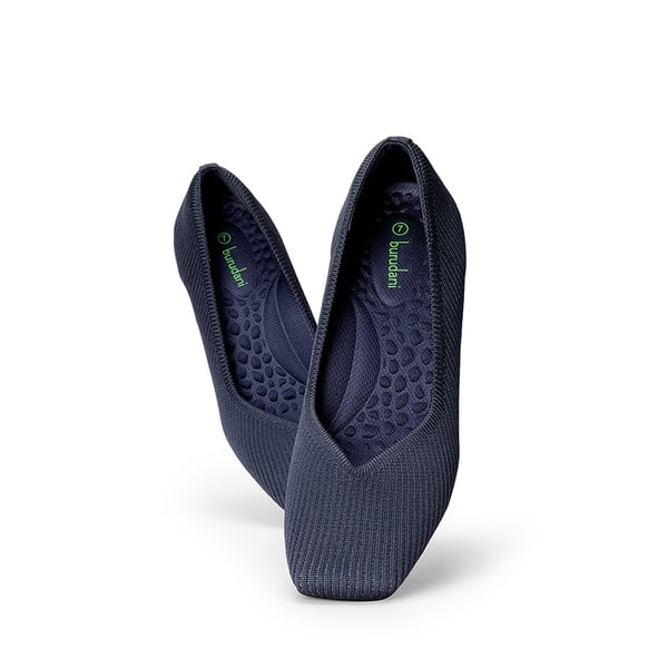 Square Toe Block Heel Knit Pumps - NAVY - 5