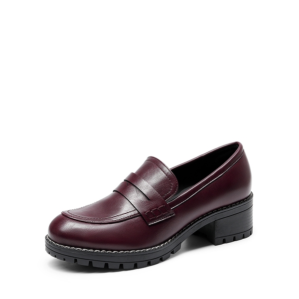 Casual Dress Chunky Penny Loafers - BURGUNDY-PU -  0