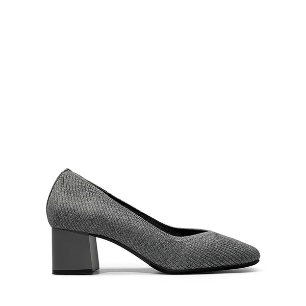 Square Toe Block Heel Knit Pumps - FLOWER GREY - 2