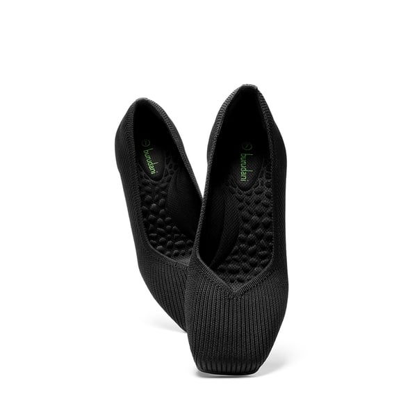 Square Toe Block Heel Knit Pumps - BLACK - 5