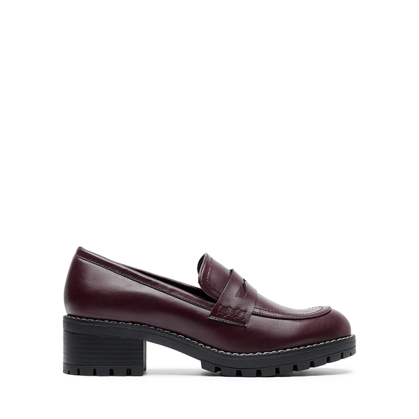 Casual Dress Chunky Penny Loafers - BURGUNDY-PU - 3