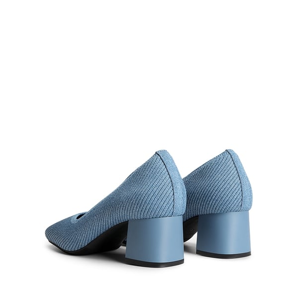 Square Toe Block Heel Knit Pumps - DENIM BLUE - 4