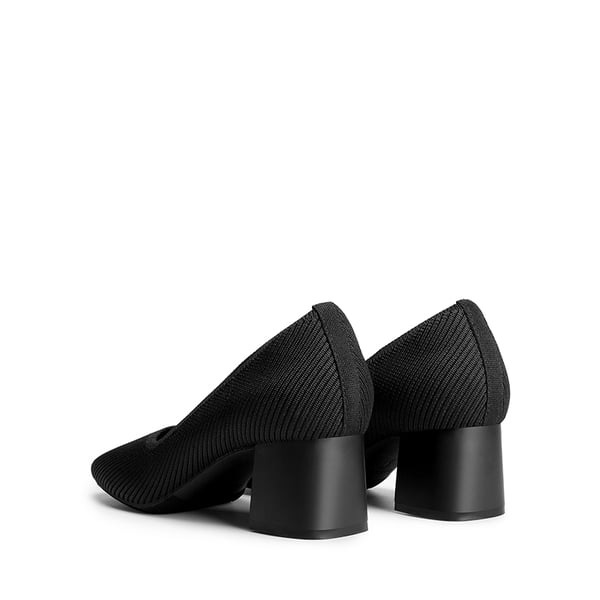 Square Toe Block Heel Knit Pumps - BLACK - 4