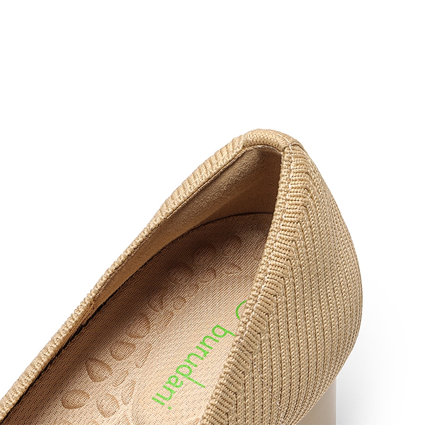Square Toe Block Heel Knit Pumps - BEIGE - 3