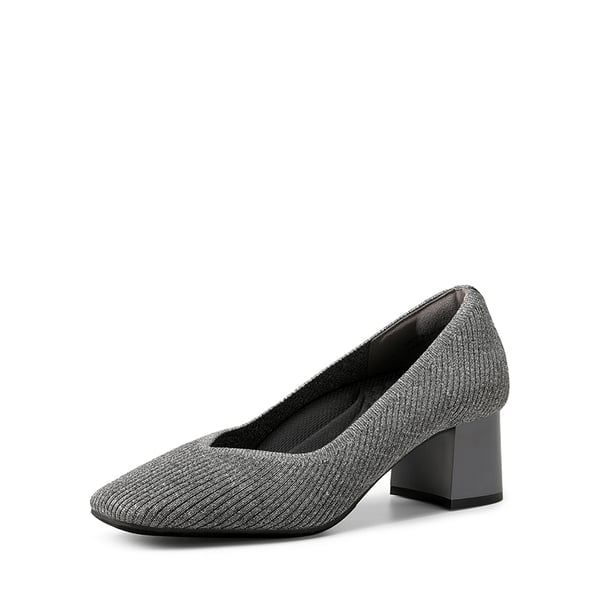 Square Toe Block Heel Knit Pumps - FLOWER GREY -  0