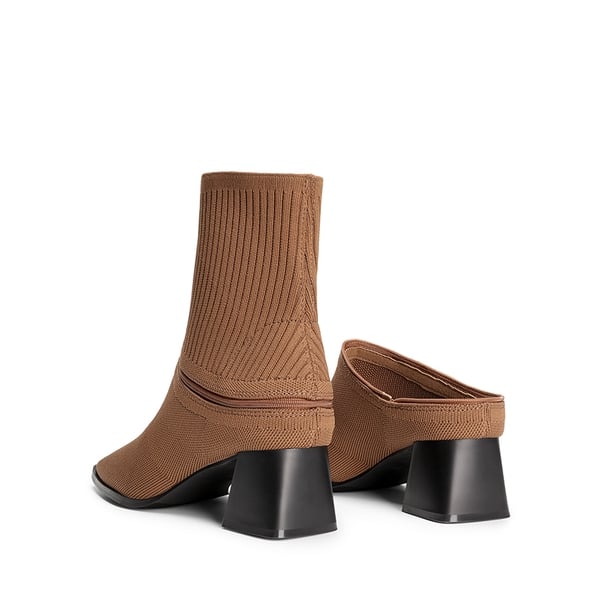 Waterproof Block Heel Knit Ankle Boots - BROWN - 6