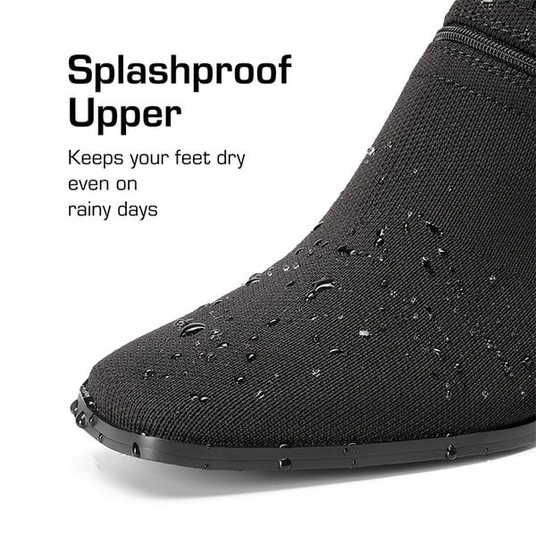 Waterproof Block Heel Knit Ankle Boots - BLACK - 5