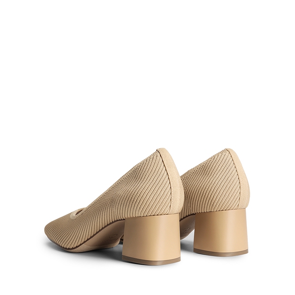 Square Toe Block Heel Knit Pumps - BEIGE - 4