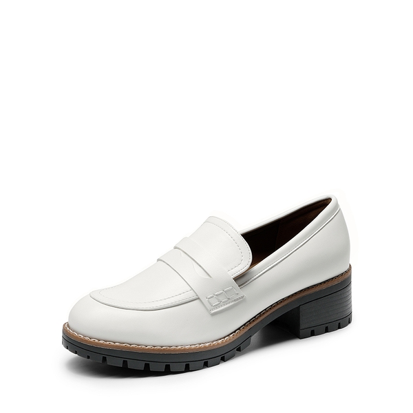Casual Dress Chunky Penny Loafers - WHITE-PU -  0