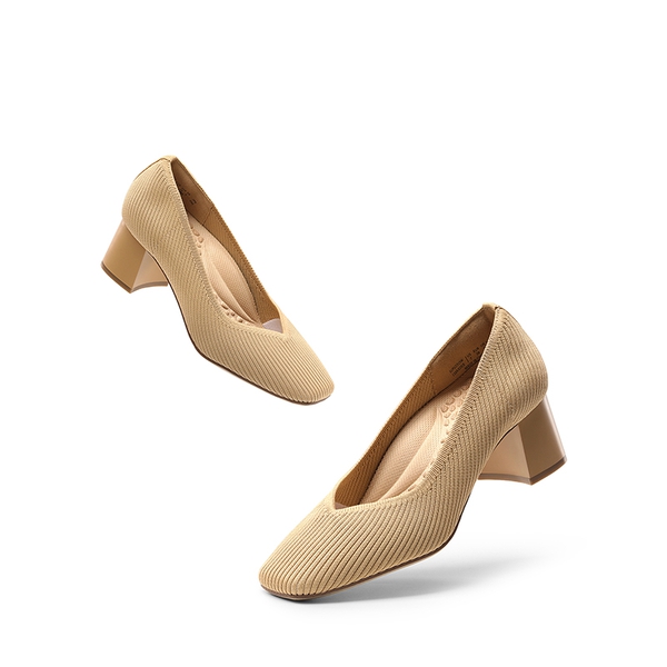 Square Toe Block Heel Knit Pumps - BEIGE - 6