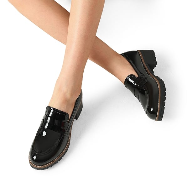 Casual Dress Chunky Penny Loafers - BLACK-PAT - 2