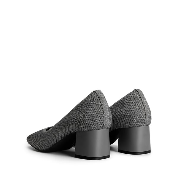 Square Toe Block Heel Knit Pumps - FLOWER GREY - 4
