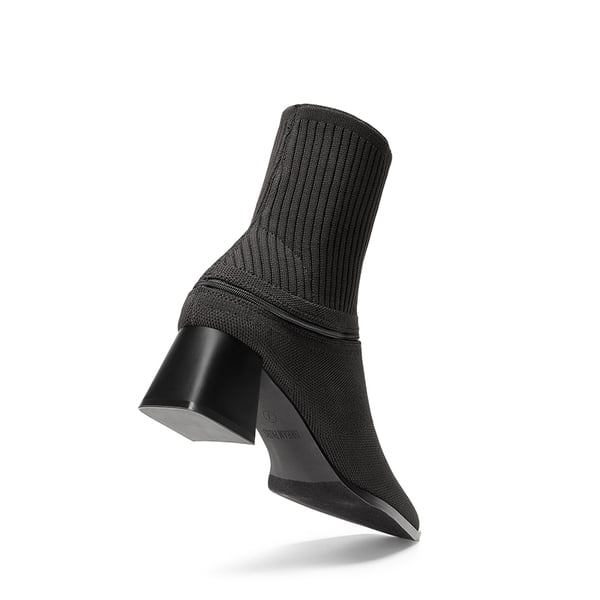 Waterproof Block Heel Knit Ankle Boots - BLACK - 4
