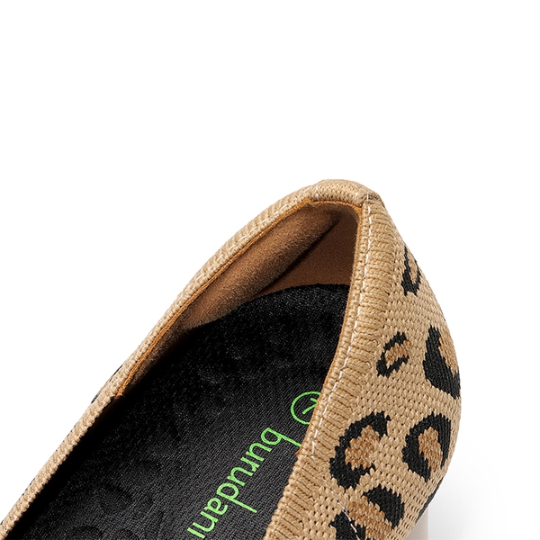 Square Toe Block Heel Knit Pumps - LEOPARD - 3