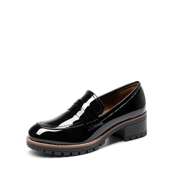 Casual Dress Chunky Penny Loafers - BLACK-PAT -  0