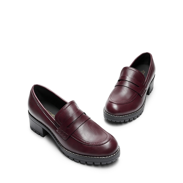 Casual Dress Chunky Penny Loafers - BURGUNDY-PU - 6