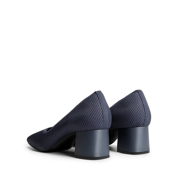Square Toe Block Heel Knit Pumps - NAVY - 4