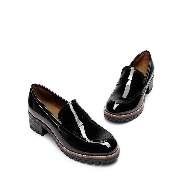 Casual Dress Chunky Penny Loafers - BLACK-PAT - 6