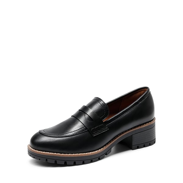 Casual Dress Chunky Penny Loafers - BLACK-PU -  0