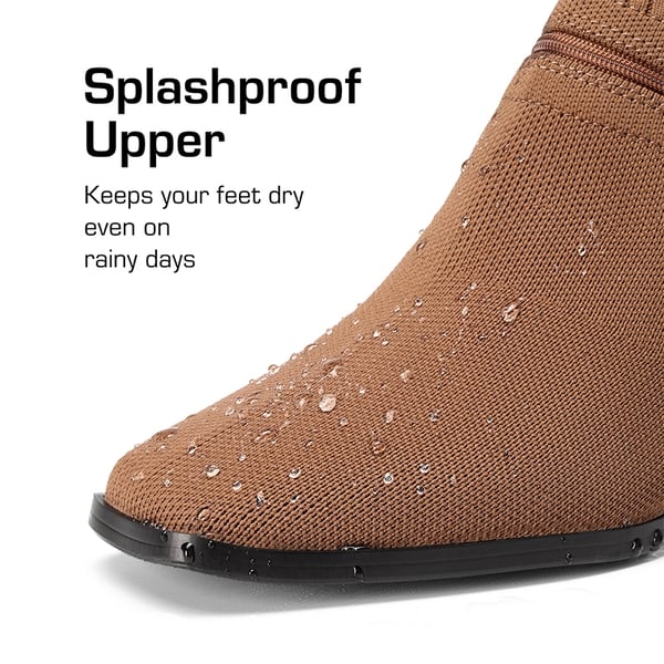 Waterproof Block Heel Knit Ankle Boots - BROWN - 5