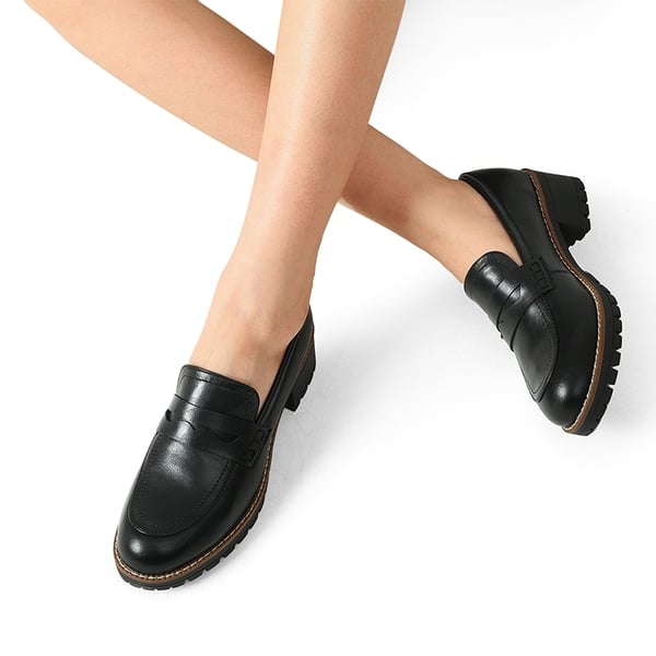 Casual Dress Chunky Penny Loafers - BLACK-PU - 2