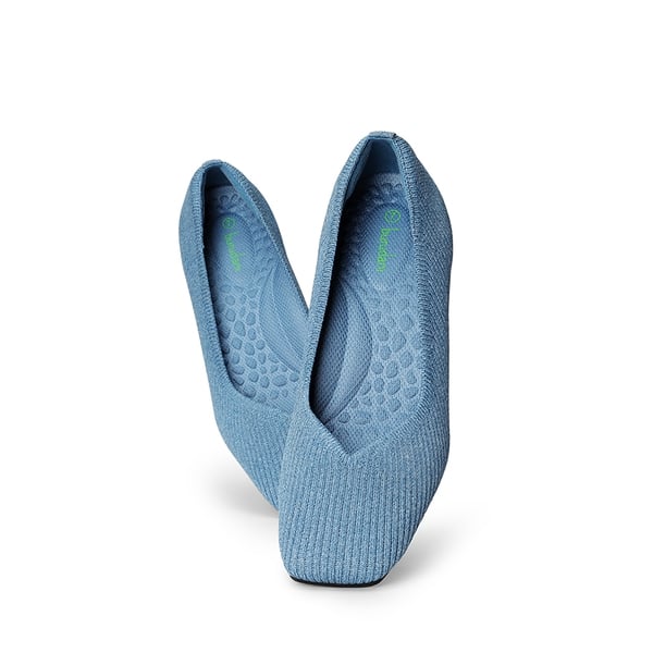 Square Toe Block Heel Knit Pumps - DENIM BLUE - 5