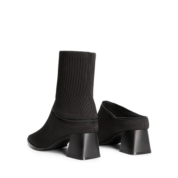Waterproof Block Heel Knit Ankle Boots - BLACK - 6