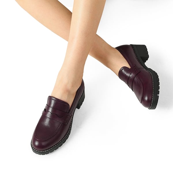 Casual Dress Chunky Penny Loafers - BURGUNDY-PU - 2