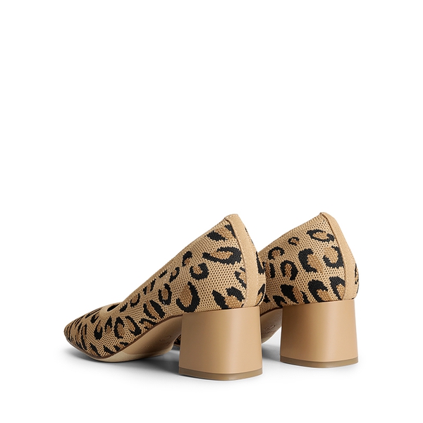 Square Toe Block Heel Knit Pumps - LEOPARD - 4
