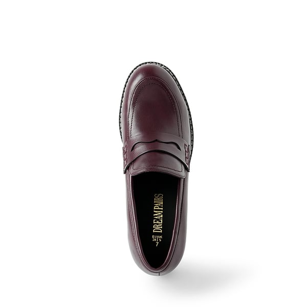 Casual Dress Chunky Penny Loafers - BURGUNDY-PU - 4