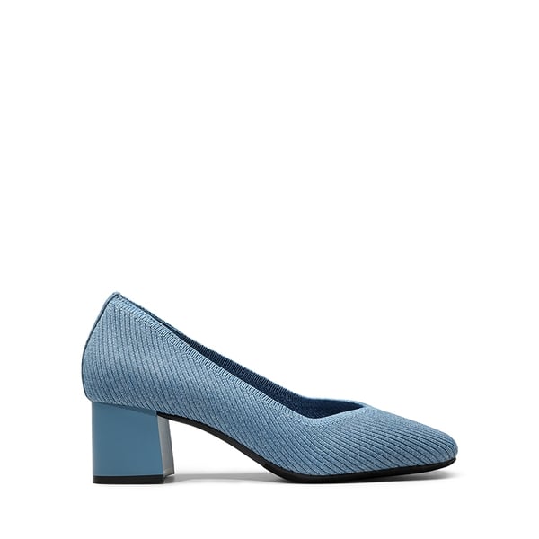 Square Toe Block Heel Knit Pumps - DENIM BLUE - 2