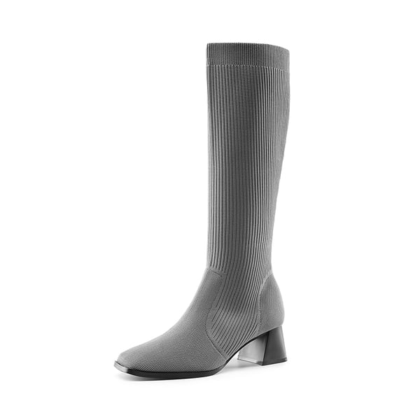 Water-Resistant Block Heel Knee High Boots - GREY -  0