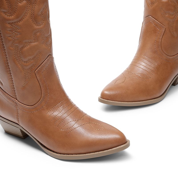 Mid Calf Western Cowboy Boots - TAN - 4