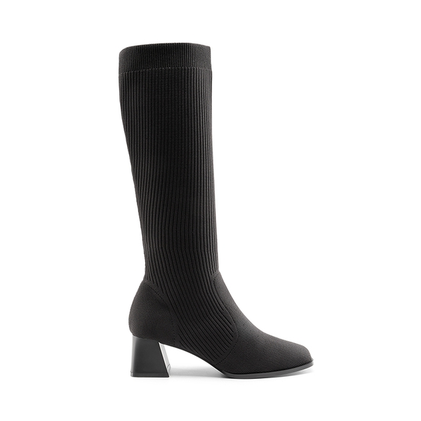 Water-Resistant Block Heel Knee High Boots - BLACK - 2