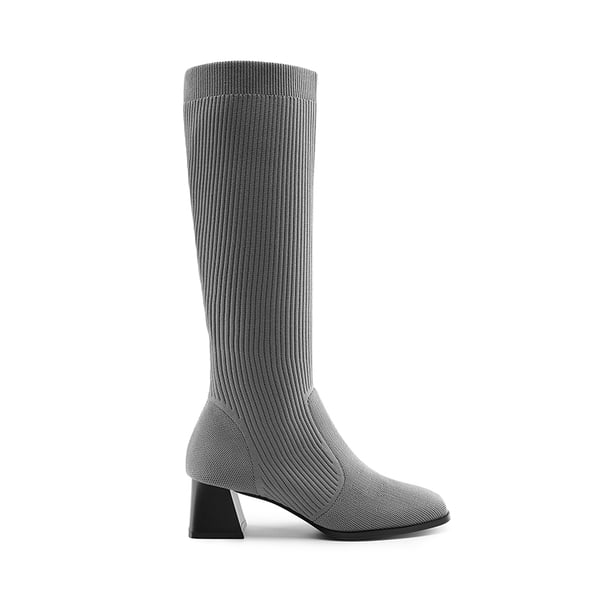 Water-Resistant Block Heel Knee High Boots - GREY - 2